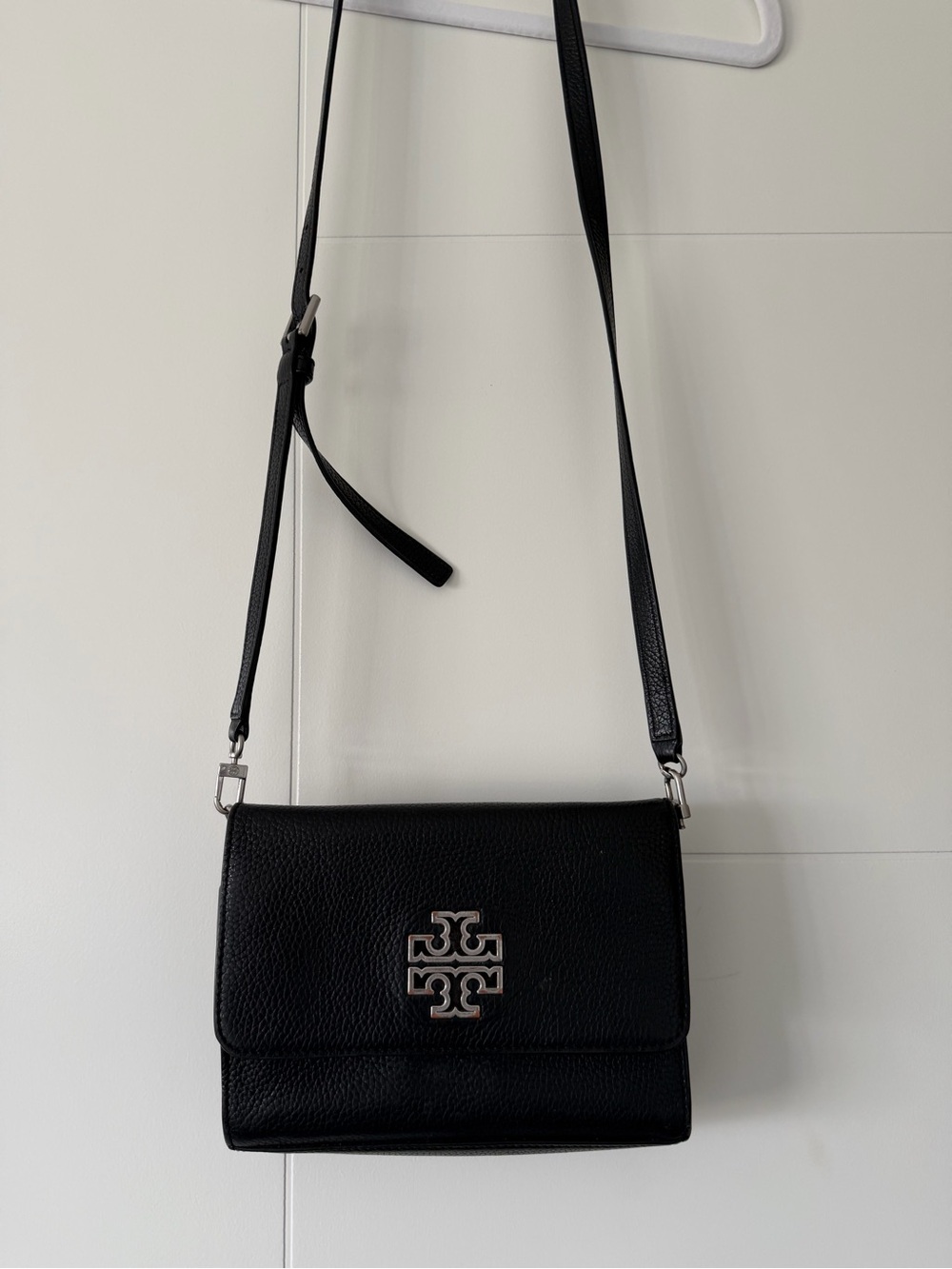Tory Burch Britten Leather Combo Crossbody Bag Black Silver